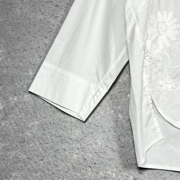 Whyci YC Milano Embroidered Top Sz 42 or Small White 3/4 Sleeve Made In Italy - Picture 7 of 14